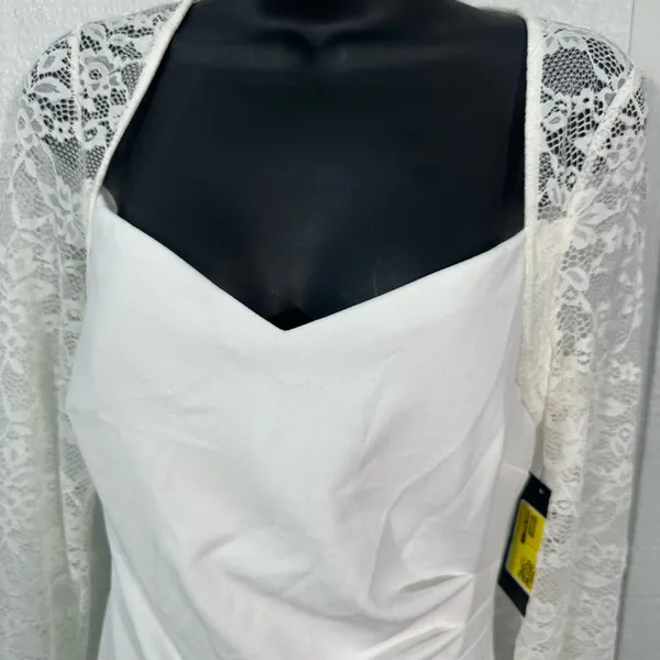 Guess Women’s White Bodycon Dress with Lace Sleeves Size 8 NWT - Image 6