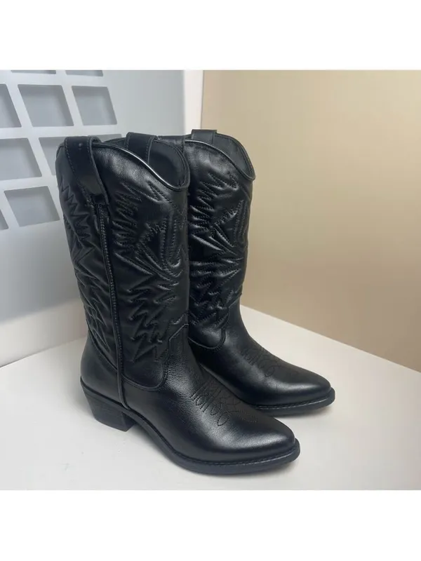 Steve Madden HAYWARD BLACK LEATHER boots Western Cowboy Boots Cowgirl Sz 6.5 - Image 3