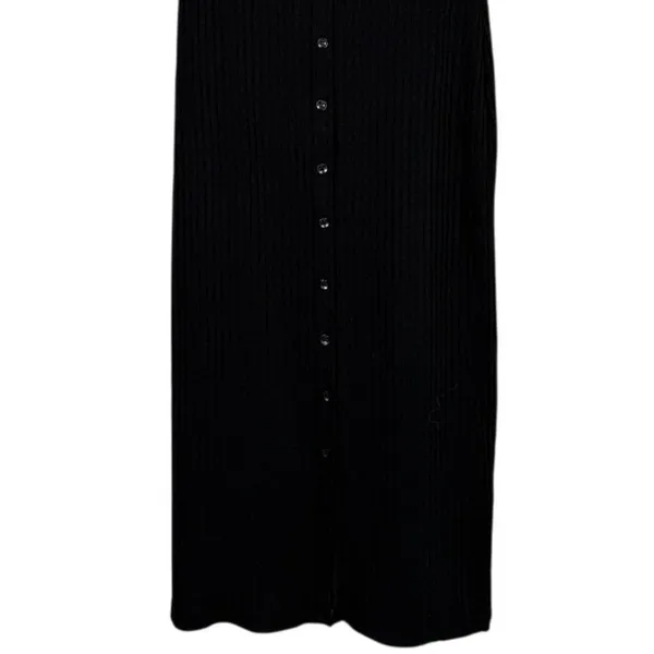 ZARA Ribbed Button Bodycon Midi Dress Strappy Stretch Slim Round Neck M Black - Image 3