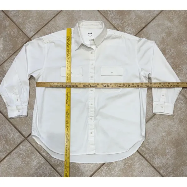 Aerie woman's white thick cotton relaxed button up shirt costal clean - Image 7