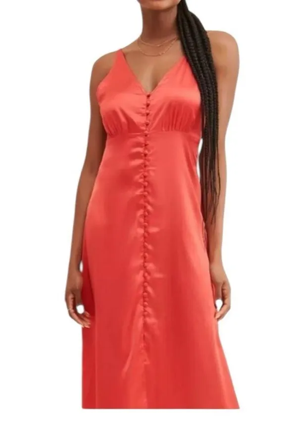 Anthropologie NEW Red Satin Button Front Slip Dress - Image 5
