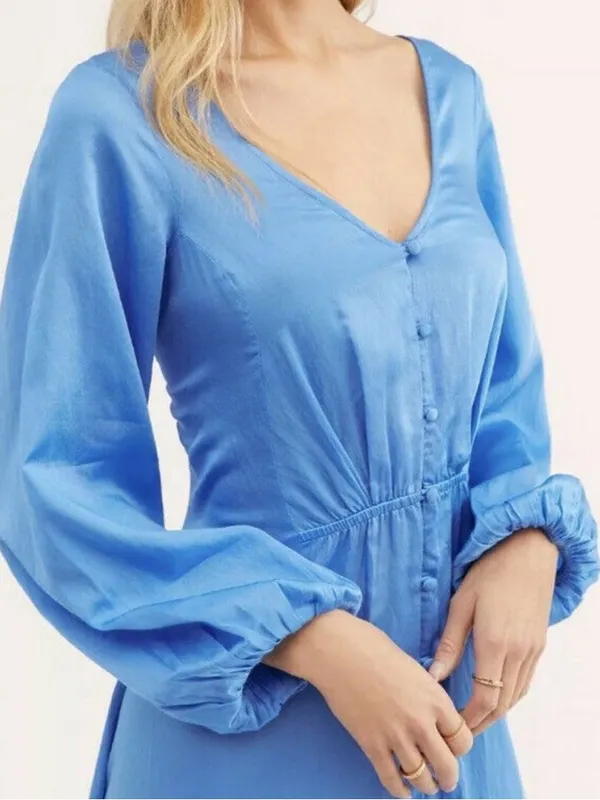 Free People Later Days Midi Dress blue summer Resortwear size 6 - Image 6