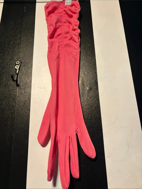 Vintage Pink Ruched Long Gloves Retro Formal Wear Fancy Dress - Image 3