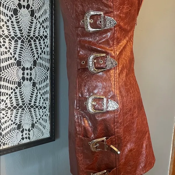 Nasty gal western buckle rust dress - Image 4