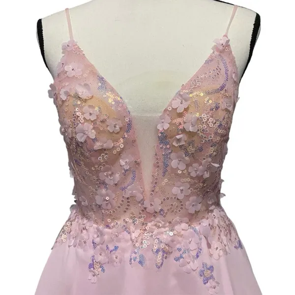 PromGirl Sheer-Bodice Floral Sequin Dress Size 4 - Image 3