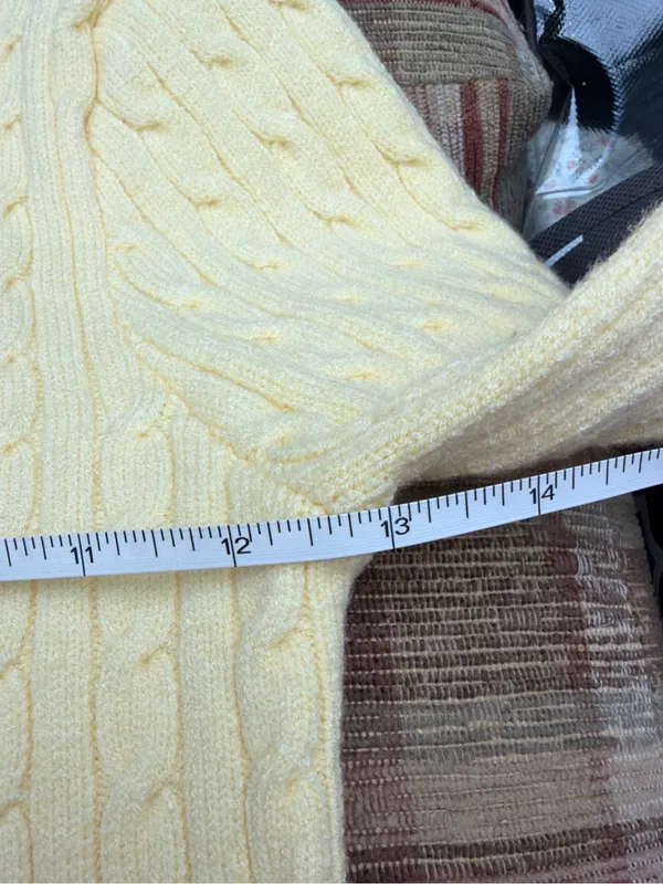 Frankie's Bikinis Pale Yellow Cable Knit Zip Cardigan - Image 4