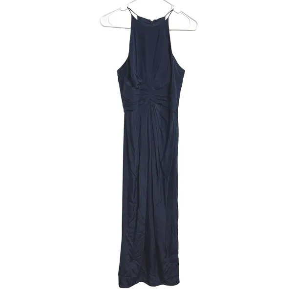 Zimmermann Navy Blue Silk‎ Halter Neck Ruched Maxi Dress Old Money Size 0 (US 4) - Image 2