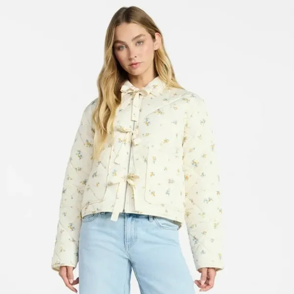 No Boundaries Floral Quilted Bow Jacket Cottagecore Coquette Cropped Puffer NWT - Image 10