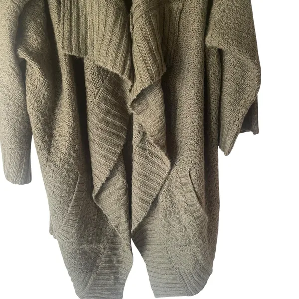 Design History Large Green Chunky Cable Knit Open Front‎ Duster Cardigan Sweater - Image 3