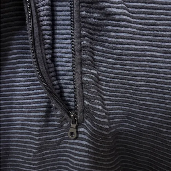 AERIE offline blue ribbed 1/4 zip pullover sweater‎ white sleeve stripes medium - Image 3