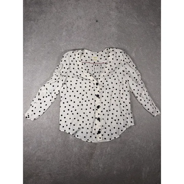 MAEVE‎ Anthro Jourdain Polka Dot Long Sleeve V-Neck Large - Image 3