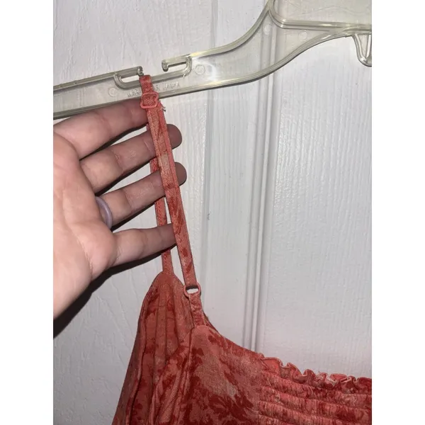 Y2K Mudd Coral Tiered Flowy Crochet Macrame Knit Boho Cami L/XL Babydoll - Image 6