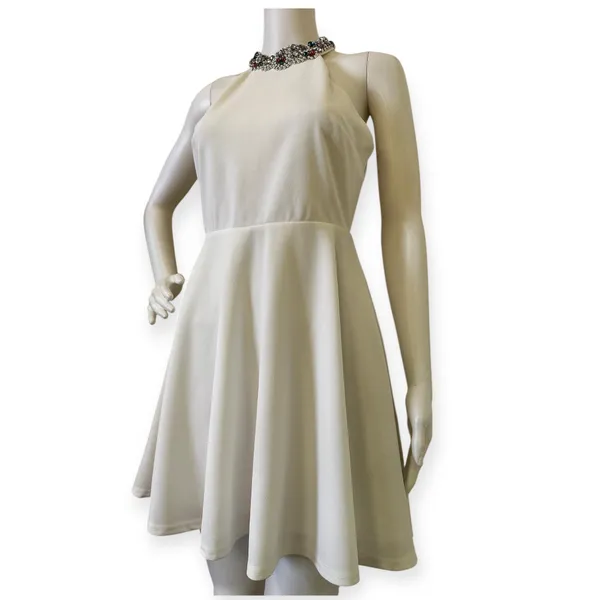 Lulus White Halter Neck Fit Rhinestone Flare Dress - Elegant Women's Party Dress - Image 4