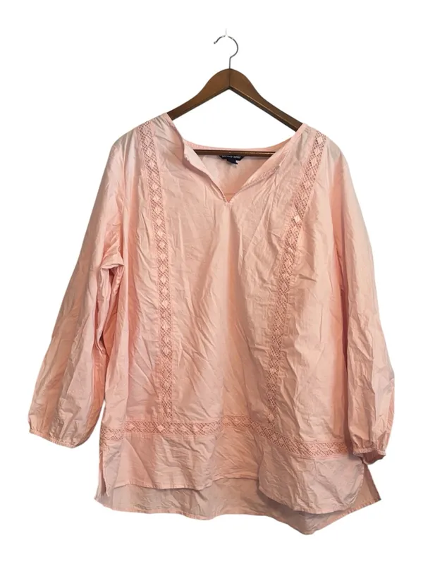 Lands’ End Pink Long Sleeve Lightweight Lace Eyelet Trim Cotton Tunic Top - Image 5