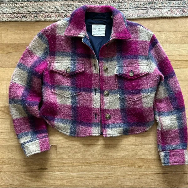 Aritzia the Ganna Wilfred free Pink Wool Plaid Cropped Jacket boxy small - Image 2