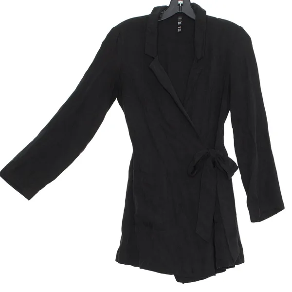 Zara Romper Dark‎ Academia Minimalist Business Casual Comfort Tie Waist Black XS - Image 2