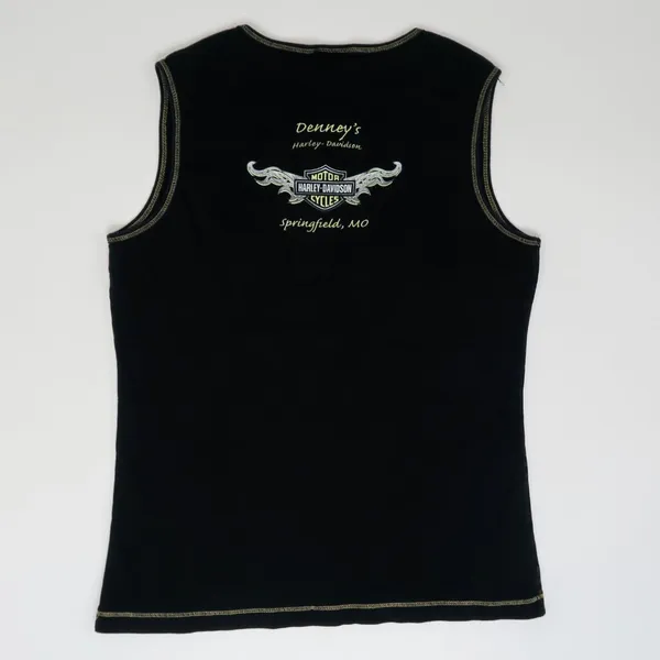 Y2K Harley Davidson Cheetah Gold Sparkly Tank Top Black Size L - Image 2
