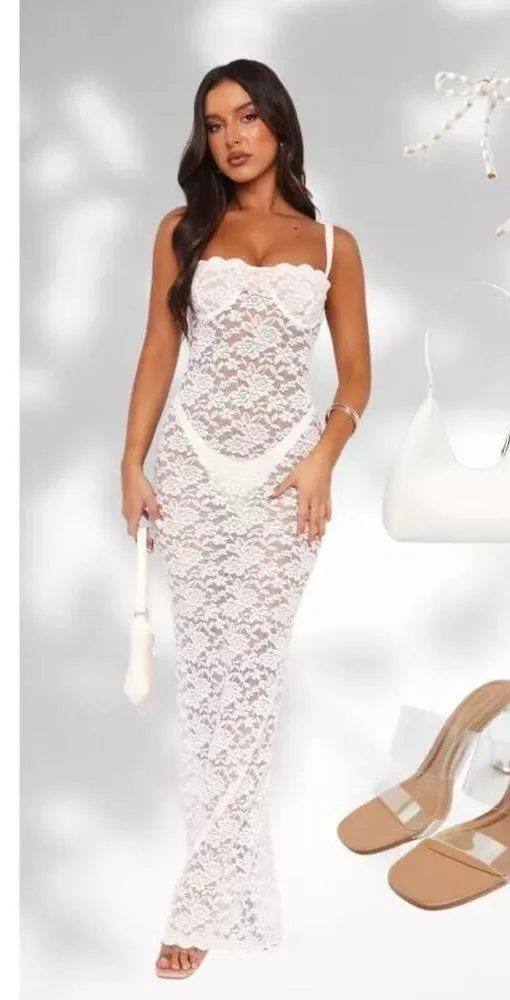 New WHITE FOX XS Lace Sheer Maxi Long Dress Bustier Top Bodycon All My Life NWT - Image 3
