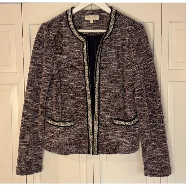 Talbots tweed blue and red open blazer jacket size small - Image 10