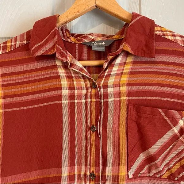 Natural Reflections Women's M Plaid Embroidered Back Orange Button-Up Shirt - Image 3
