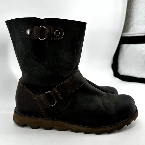 Sorel Scotia Boots Mid Calf Engineer Waterproof Leather Slip On Black Brown 9.5 - Image 3