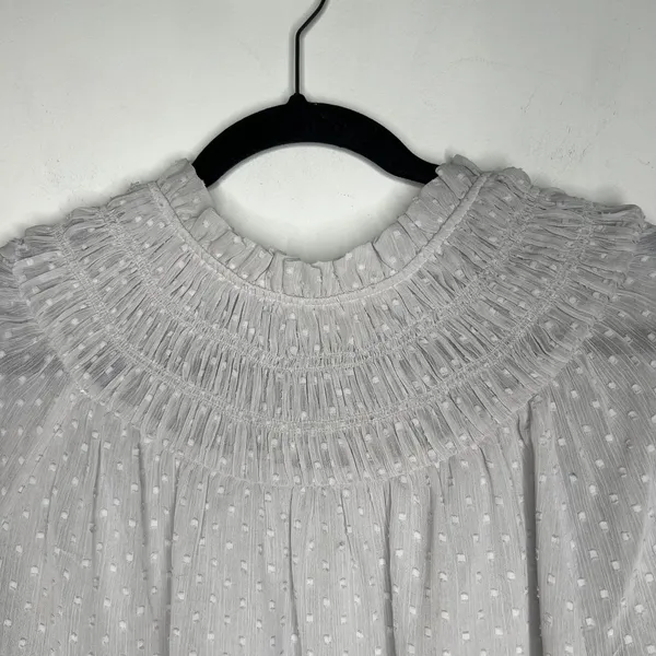 Ann Taylor Light Grey Smock Swiss Dot Top Blouse Size Medium - Image 5