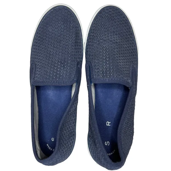Sperry (8) Seaside Navy Emboss Woven Textured Elastic Slip On Loafer Shoe - Image 7