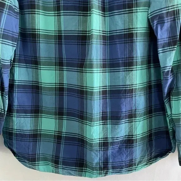Gap Plaid Lived-In Cotton Long Sleeve Button Down Shirt Blue Aqua Size XL - Image 8