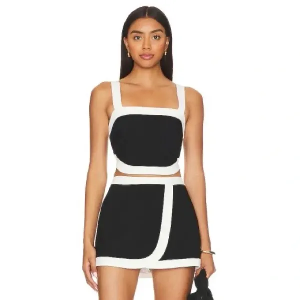 NWOT Amanda Uprichard Porsha Top in Black & Ivory Revolve Size Medium - Image 3