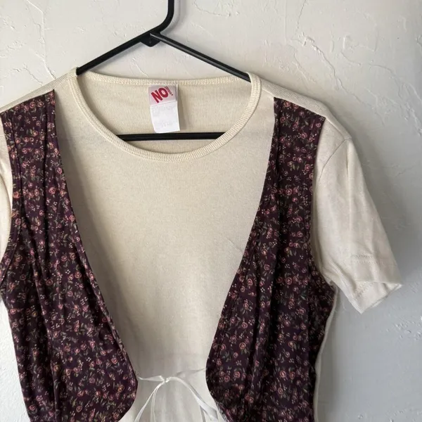 NO Boundaries Vintage 90s Large Ivory Cream Floral Vest Layered Cottagecore Boho - Image 2