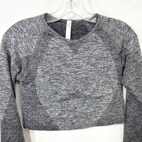 Seamless Workout‎ Set Gray Activewear Long Sleeve Crop Top Leggings TikTok 779 - Image 9