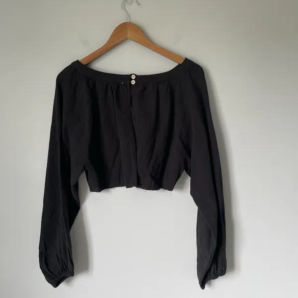 Free People Cropped Blouse Top Boho Cottagecore Black Women's Size XS - Image 2
