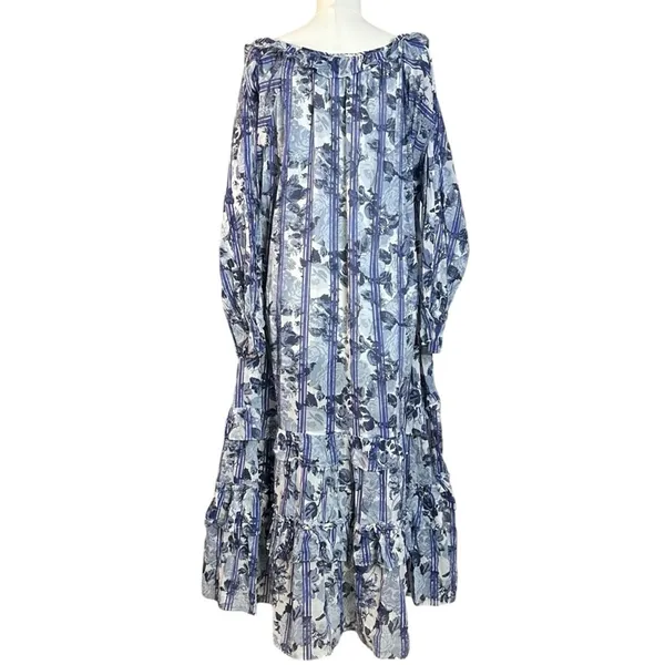 Free People Dainty Ruffle Cottage Garden Wonders Maxi Dress in Blue Combo Small - Image 8