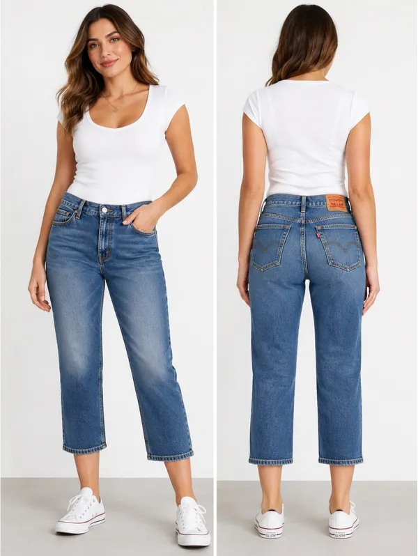 Levi’s Women’s Size 4 W27 Cropped Straight Leg Jeans Blue Denim - Image 2