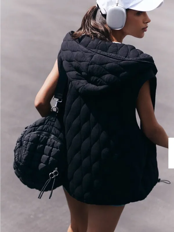 FP Movement by Free People Black Quilted Oversized Sleeveless Hooded Vest - Image 3