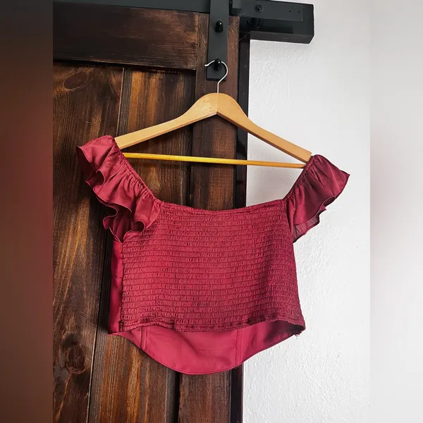 Altar'd State Burgundy Ruffled Crop Top - Image 3
