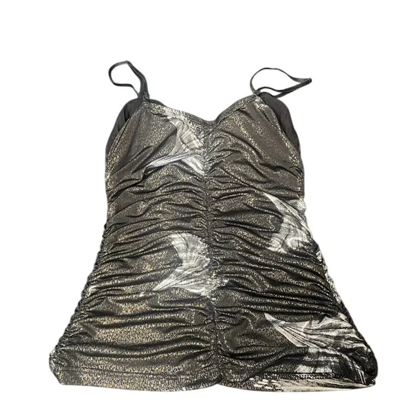 Janice Womens Metallic Ruched Camisole‎ Top Black Gold Silver Y2K Party Tank - Image 3