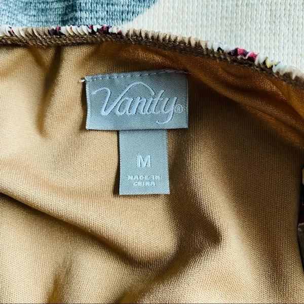Vanity Floral Print Ruffle Dress Tan Sz Medium - Image 8