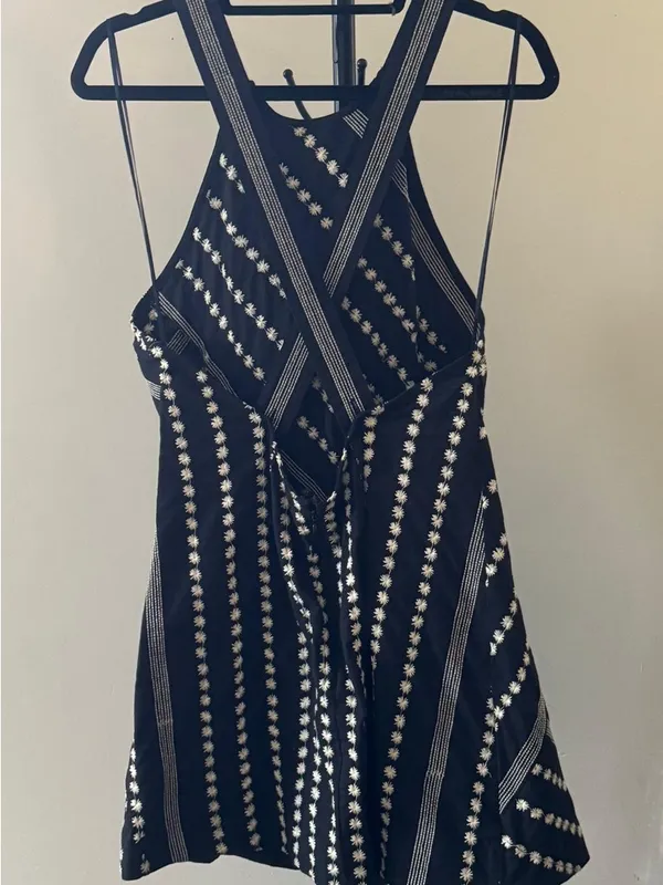Free People Juni Cotton Black & White Embroidered Flower Pattern Dress NWT M - Image 6