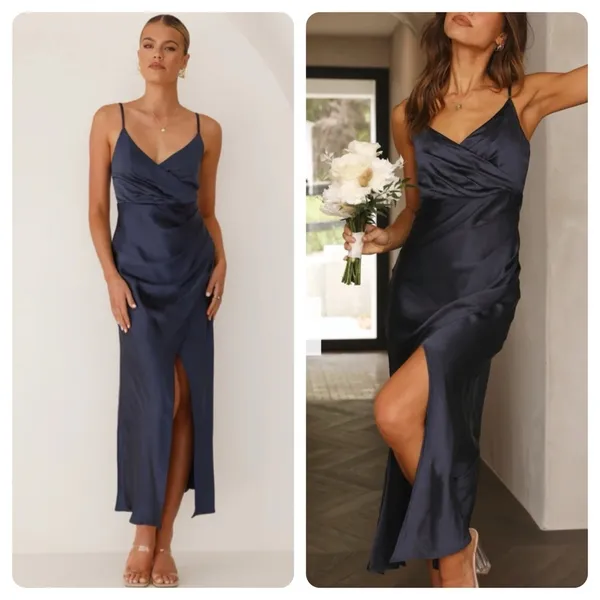 NWTBilly J Elsa Midi Dress Navy Satin Bridesmaids Formal Size AU 10 / US 6 - Image 2