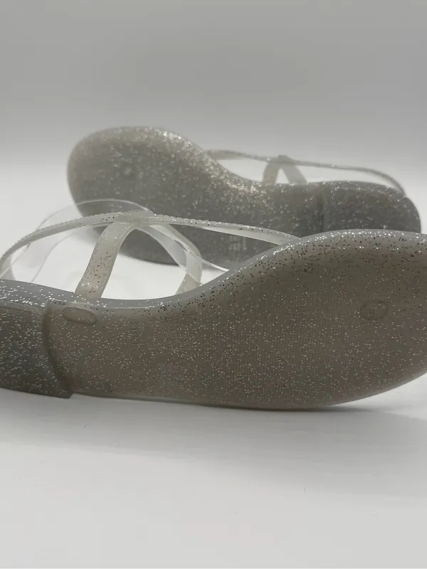 Stuart Weitzman Sallie Jelly Sandals 9 Silver Glitter T Strap Clear NWOB - Image 6
