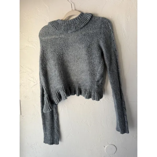 Decree Sweater Y2k XL Gray Metallic Ruffle Open‎ Cardigan Knit Cropped Soft - Image 9