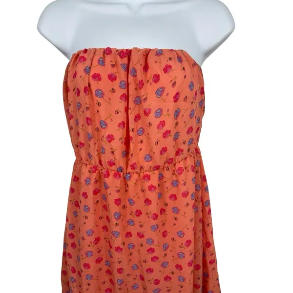 Delia’s Strapless Micro Floral Dress M Orange Blush Tube Mini Y2K Sheer NWT Flaw - Image 2