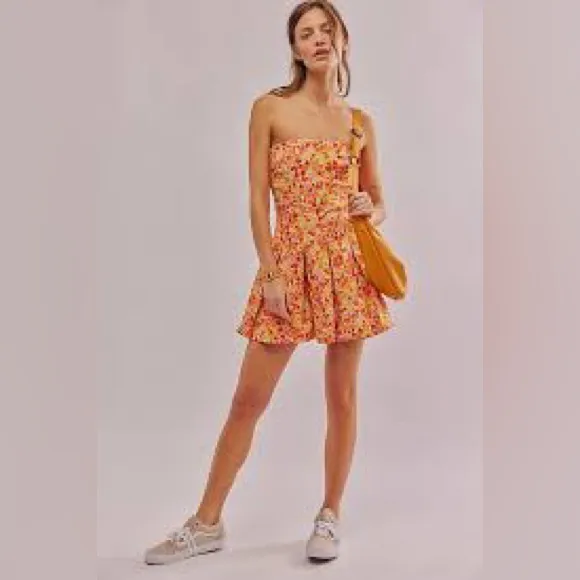 NWOT Free People Made Me Smile Printed Mini Dress Citrus Combo XL - Image 4