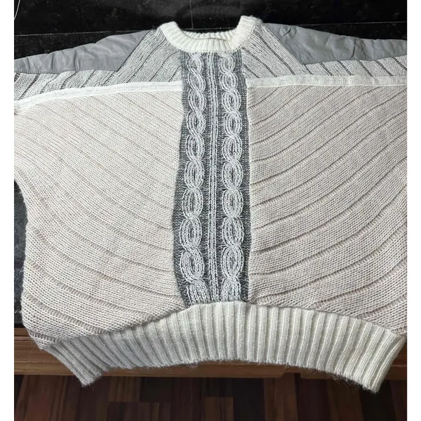 Juice vintage cable Knit patchwork leather‎ Striped Sweater Long Sleeve XL - Image 7