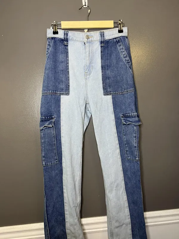 PacSun Cargo Straight Jeans Womens 27 Light Wash Blue High Rise Striped Denim - Image 2