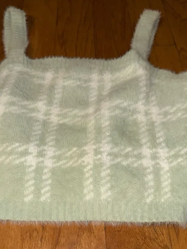 New PacSun Kendall & Kylie Light Mint Green + White Plaid Soft Cropped Top L - Image 6