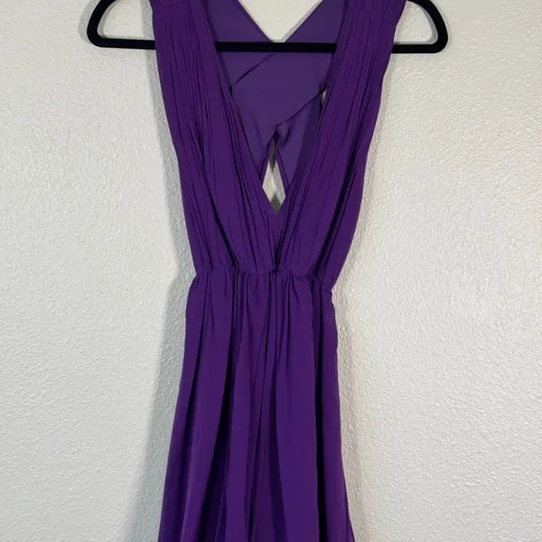 Alice & Olivia Purple Silk Deep V Mini Dress Womens XS Classic Luxury Y2K - Image 13