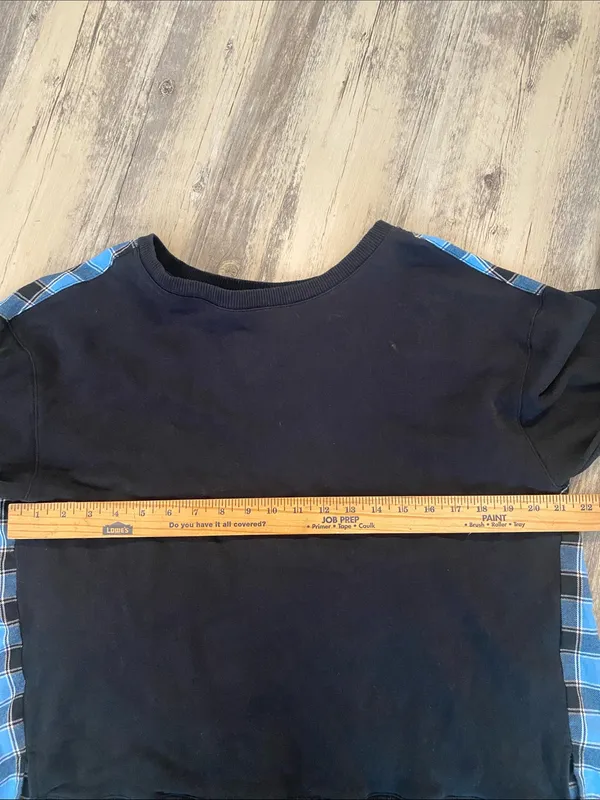 Anthropologie Pilcro Crew Neck Sweatshirt Tartan Swing Back Top Black Blue LARGE - Image 6