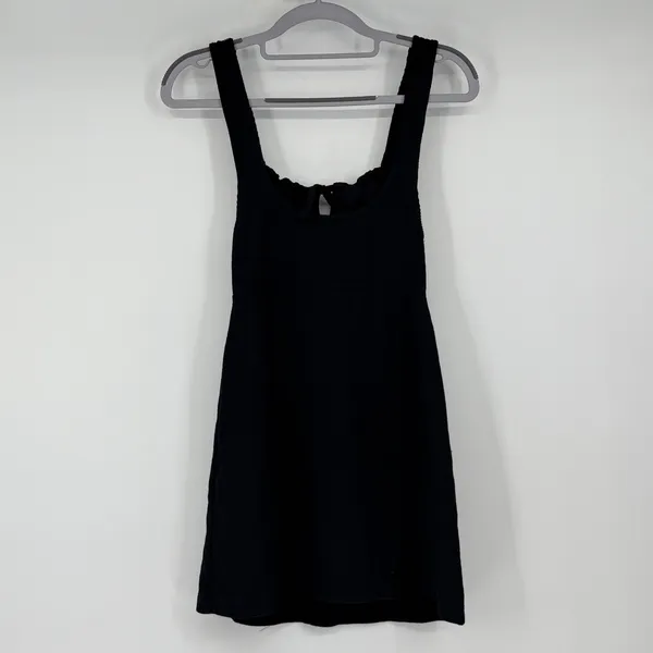 Free People‎ FP Beach Black Ribbed Cutout Button Front Mini Dress XS Boho - Image 2